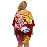 Custom Northern Mariana Islands Christmas Family Matching Off Shoulder Short Dress and Hawaiian Shirt Funny Santa Hug Latte Stone Ylang-ylang and Polynesia Pattern Red LT03 - Polynesian Pride