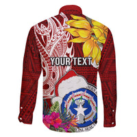 Custom Northern Mariana Islands Christmas Family Matching Puletasi Dress and Hawaiian Shirt Funny Santa Hug Latte Stone Ylang-ylang and Polynesia Pattern Red LT03 - Polynesian Pride