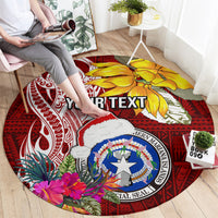 Custom Northern Mariana Islands Christmas Round Carpet Funny Santa Hug Latte Stone Ylang-ylang and Polynesia Pattern Red LT03 - Polynesian Pride