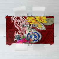 Custom Northern Mariana Islands Christmas Tablecloth Funny Santa Hug Latte Stone Ylang-ylang and Polynesia Pattern Red LT03 Red - Polynesian Pride