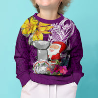 Custom Northern Mariana Islands Christmas Kid Ugly Christmas Sweater Funny Santa Hug Latte Stone Ylang-ylang and Polynesia Pattern Pink LT03 - Polynesian Pride