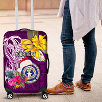 Custom Northern Mariana Islands Christmas Luggage Cover Funny Santa Hug Latte Stone Ylang-ylang and Polynesia Pattern Pink LT03 Pink - Polynesian Pride