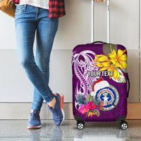 Custom Northern Mariana Islands Christmas Luggage Cover Funny Santa Hug Latte Stone Ylang-ylang and Polynesia Pattern Pink LT03 - Polynesian Pride