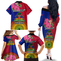 Personalised Haiti Battle of Vertieres Family Matching Off Shoulder Long Sleeve Dress and Hawaiian Shirt The Haitian Revolution 220th Anniversary Polynesian Style LT03 - Polynesian Pride