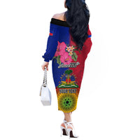 Personalised Haiti Battle of Vertieres Off The Shoulder Long Sleeve Dress The Haitian Revolution 220th Anniversary Polynesian Style LT03 - Polynesian Pride