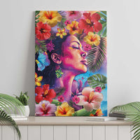 Polynesian Women Canvas Wall Art Tropical Plant - Vibrant Surreal Dreamscape Vibe