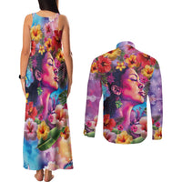 Polynesian Women Couples Matching Tank Maxi Dress and Long Sleeve Button Shirt Tropical Plant - Vibrant Surreal Dreamscape Vibe LT03 - Polynesian Pride