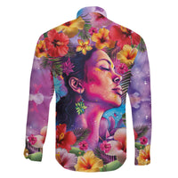 Polynesian Women Family Matching Off The Shoulder Long Sleeve Dress and Hawaiian Shirt Tropical Plant - Vibrant Surreal Dreamscape Vibe