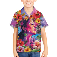 Polynesian Women Family Matching Off The Shoulder Long Sleeve Dress and Hawaiian Shirt Tropical Plant - Vibrant Surreal Dreamscape Vibe