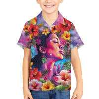 Polynesian Women Family Matching Off Shoulder Maxi Dress and Hawaiian Shirt Tropical Plant - Vibrant Surreal Dreamscape Vibe