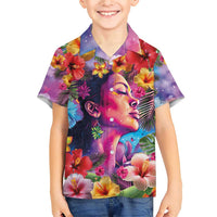 Polynesian Women Family Matching Short Sleeve Bodycon Dress and Hawaiian Shirt Tropical Plant - Vibrant Surreal Dreamscape Vibe