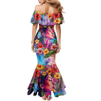 Polynesian Women Mermaid Dress Tropical Plant - Vibrant Surreal Dreamscape Vibe