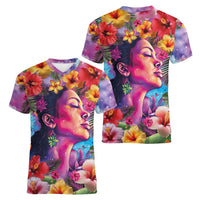 Polynesian Women Women V-Neck T-Shirt Tropical Plant - Vibrant Surreal Dreamscape Vibe LT03 - Polynesian Pride