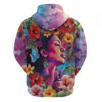 Polynesian Women Zip Hoodie Tropical Plant - Vibrant Surreal Dreamscape Vibe