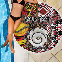 Personalised Aotearoa and Australia Together Beach Blanket Koru and Kangaroo - Taniko with Aboriginal Motif
