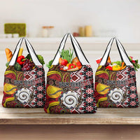 Personalised Aotearoa and Australia Together Grocery Bag Koru and Kangaroo - Taniko with Aboriginal Motif