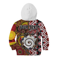 Personalised Aotearoa and Australia Together Kid Hoodie Koru and Kangaroo - Taniko with Aboriginal Motif