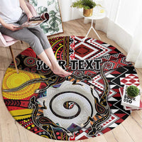 Personalised Aotearoa and Australia Together Round Carpet Koru and Kangaroo - Taniko with Aboriginal Motif