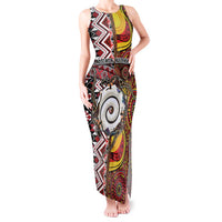 Personalised Aotearoa and Australia Together Tank Maxi Dress Koru and Kangaroo - Taniko with Aboriginal Motif