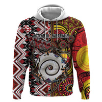 Personalised Aotearoa and Australia Together Zip Hoodie Koru and Kangaroo - Taniko with Aboriginal Motif