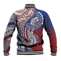 Hawaiian Manta Ray and Hammerhead Shark Tribal Tattoo Baseball Jacket with Polynesian Tribal Pattern Hawaii Flag Color LT03 - Polynesian Pride