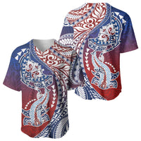 Hawaiian Manta Ray and Hammerhead Shark Tribal Tattoo Baseball Jersey with Polynesian Tribal Pattern Hawaii Flag Color LT03 - Polynesian Pride