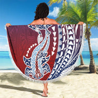 Hawaiian Manta Ray and Hammerhead Shark Tribal Tattoo Beach Blanket with Polynesian Tribal Pattern Hawaii Flag Color LT03 - Polynesian Pride