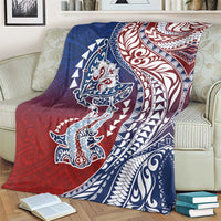 Hawaiian Manta Ray and Hammerhead Shark Tribal Tattoo Blanket with Polynesian Tribal Pattern Hawaii Flag Color LT03 - Polynesian Pride