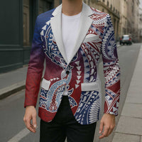 Hawaiian Manta Ray and Hammerhead Shark Tribal Tattoo Blazer with Polynesian Tribal Pattern Hawaii Flag Color LT03 - Polynesian Pride
