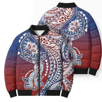 Hawaiian Manta Ray and Hammerhead Shark Tribal Tattoo Bomber Puffer Jacket with Polynesian Tribal Pattern Hawaii Flag Color LT03 - Polynesian Pride