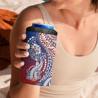 Hawaiian Manta Ray and Hammerhead Shark Tribal Tattoo 4 in 1 Can Cooler Tumbler with Polynesian Tribal Pattern Hawaii Flag Color