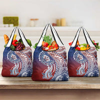 Hawaiian Manta Ray and Hammerhead Shark Tribal Tattoo Grocery Bag with Polynesian Tribal Pattern Hawaii Flag Color LT03 3-pack One Size Multicolor - Polynesian Pride