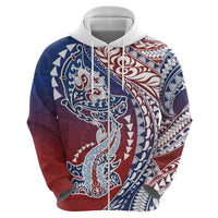 Hawaiian Manta Ray and Hammerhead Shark Tribal Tattoo Hoodie with Polynesian Tribal Pattern Hawaii Flag Color LT03 - Polynesian Pride