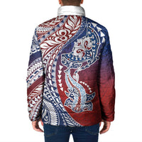 Hawaiian Manta Ray and Hammerhead Shark Tribal Tattoo Padded Jacket with Polynesian Tribal Pattern Hawaii Flag Color LT03 - Polynesian Pride