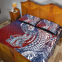 Hawaiian Manta Ray and Hammerhead Shark Tribal Tattoo Quilt Bed Set with Polynesian Tribal Pattern Hawaii Flag Color LT03 - Polynesian Pride