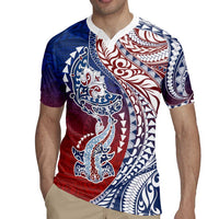 Hawaiian Manta Ray and Hammerhead Shark Tribal Tattoo Rugby Jersey with Polynesian Tribal Pattern Hawaii Flag Color LT03 - Polynesian Pride