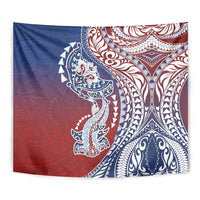 Hawaiian Manta Ray and Hammerhead Shark Tribal Tattoo Tapestry with Polynesian Tribal Pattern Hawaii Flag Color LT03 - Polynesian Pride
