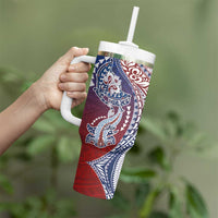 Hawaiian Manta Ray and Hammerhead Shark Tribal Tattoo Tumbler With Handle with Polynesian Tribal Pattern Hawaii Flag Color LT03 - Polynesian Pride