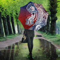 Hawaiian Manta Ray and Hammerhead Shark Tribal Tattoo Umbrella with Polynesian Tribal Pattern Hawaii Flag Color