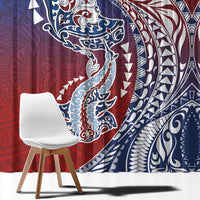 Hawaiian Manta Ray and Hammerhead Shark Tribal Tattoo Window Curtain with Polynesian Tribal Pattern Hawaii Flag Color LT03 - Polynesian Pride