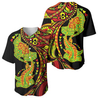 Hawaiian Manta Ray and Hammerhead Shark Tribal Tattoo Baseball Jersey with Polynesian Tribal Pattern Kanaka Maoli Flag Color LT03 - Polynesian Pride
