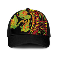 Hawaiian Manta Ray and Hammerhead Shark Tribal Tattoo Baseball Net Cap with Polynesian Tribal Pattern Kanaka Maoli Flag Color LT03 One Size Black Multicolor - Polynesian Pride