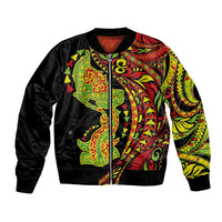 Hawaiian Manta Ray and Hammerhead Shark Tribal Tattoo Bomber Jacket with Polynesian Tribal Pattern Kanaka Maoli Flag Color LT03 Unisex Multicolor - Polynesian Pride