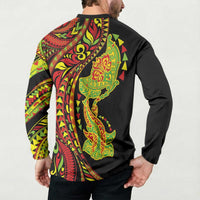Hawaiian Manta Ray and Hammerhead Shark Tribal Tattoo Button Sweatshirt with Polynesian Tribal Pattern Kanaka Maoli Flag Color LT03 - Polynesian Pride