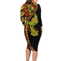 Hawaiian Manta Ray and Hammerhead Shark Tribal Tattoo Family Matching Long Sleeve Bodycon Dress and Hawaiian Shirt with Polynesian Tribal Pattern Kanaka Maoli Flag Color LT03 - Polynesian Pride