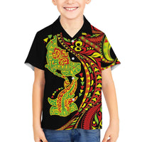 Hawaiian Manta Ray and Hammerhead Shark Tribal Tattoo Family Matching Mermaid Dress and Hawaiian Shirt with Polynesian Tribal Pattern Kanaka Maoli Flag Color LT03 Son's Shirt Multicolor - Polynesian Pride