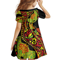 Hawaiian Manta Ray and Hammerhead Shark Tribal Tattoo Family Matching Off Shoulder Short Dress and Hawaiian Shirt with Polynesian Tribal Pattern Kanaka Maoli Flag Color LT03 - Polynesian Pride