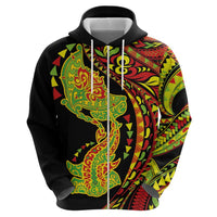 Hawaiian Manta Ray and Hammerhead Shark Tribal Tattoo Hoodie with Polynesian Tribal Pattern Kanaka Maoli Flag Color