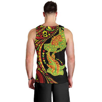 Hawaiian Manta Ray and Hammerhead Shark Tribal Tattoo Men Tank Top with Polynesian Tribal Pattern Kanaka Maoli Flag Color