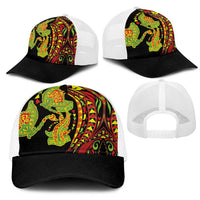 Hawaiian Manta Ray and Hammerhead Shark Tribal Tattoo Mesh Trucker Cap with Polynesian Tribal Pattern Kanaka Maoli Flag Color LT03 - Polynesian Pride
